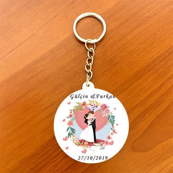 Evlilik Temalı Daire Plastik Anahtarlık