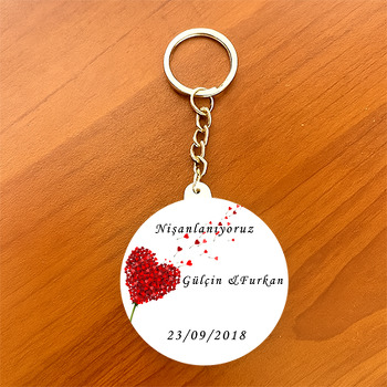 Evlilik ve Nişan Temalı Daire Plastik Anahtarlık