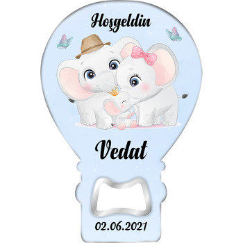 Fil Ailesi Mavi Fon Temalı Balon Magnet Açacak