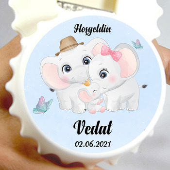 Fil Ailesi Mavi Fon Temalı Kapak Şekilli Magnet Açacak