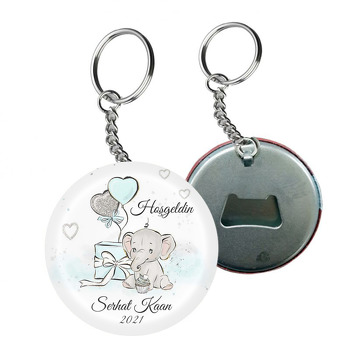 Fil ile Mavi Hediye Paket Temalı Arkası Açacak Anahtarlık