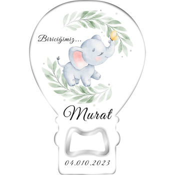 Fil ile Sarı Kelebek Temalı Balon Ahşap Magnet 