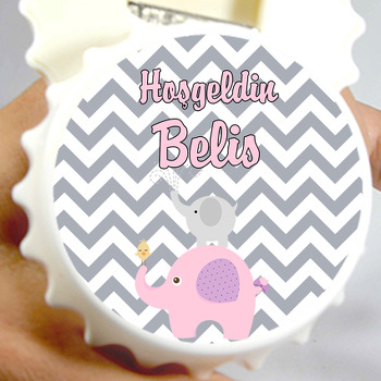 Fil ve Gri Beyaz Zigzag Fon Temalı Hoşgeldin Bebek Kapak Açacak