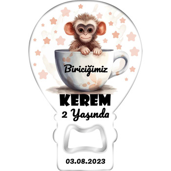 Fincanda Maymun ile Yıldızlar Temalı Balon Ahşap Magnet 