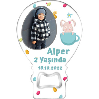 Fincanda Tavşan ile Renkli Yumurtalar Temalı Balon Ahşap Magnet 