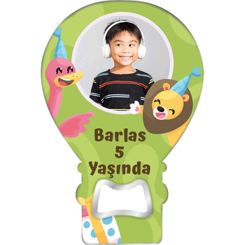 Flamingo ile Aslan Yeşil Fon Temalı Balon Ahşap Magnet 