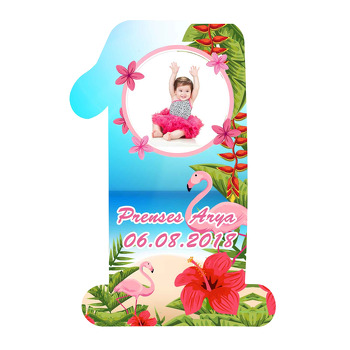 Flamingo Pembe Çiçekli Temalı Doğum Günü Magnet