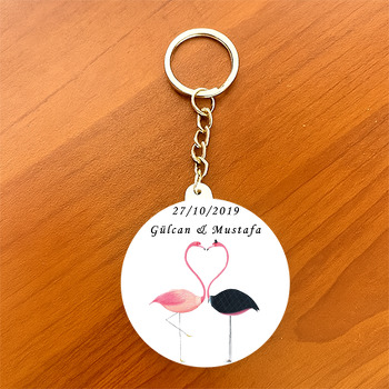 Flamingo  Temalı Daire Plastik Anahtarlık