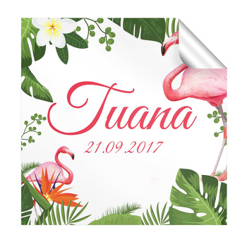 Flamingo Temalı Kare Parti Etiket