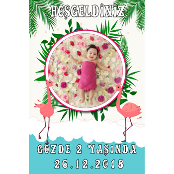 Flamingo Yeşil Temalı Doğum Günü Afiş