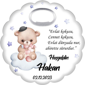 Fötr Şapkalı Ayıcık ile Yıldızlar Temalı Çiçek Şekilli Magnet Açacak