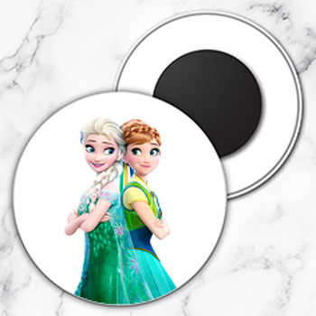 Frozen Elsa Ve Anna Temalı Kürdan Daire Plastik Magnet