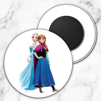 Frozen Elsa Ve Anna Temalı Kürdan Daire Plastik Magnet