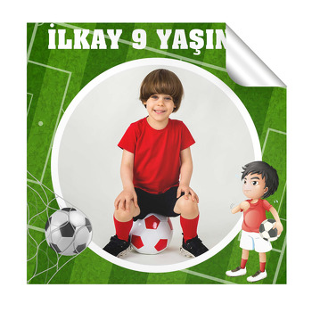 Futbol Sahası Temalı Doğum Günü  Kare Etiket