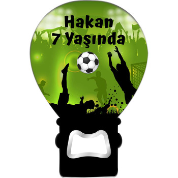Futbolcu ile Taraftar Silüeti Temalı Balon Ahşap Magnet 