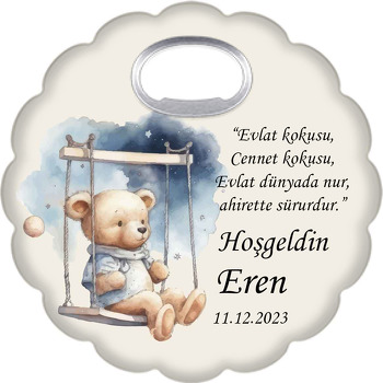 Gece Salıncakta Sallanan Ayıcık Temalı Çiçek Şekilli Magnet Açacak