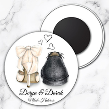 Gelin Damat Ayakkabıları Temalı Daire Plastik Magnet