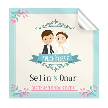 Gelin Damat Evleniyoruz Temalı Kare Etiket