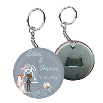 Gelin Damat ile Mavi Bisiklet Temalı Arkası Açacak Anahtarlık