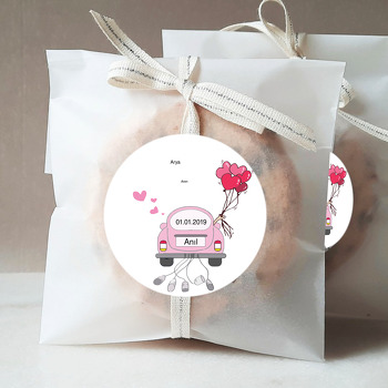 Gelin Damat Pembe Arabalı Temalı Söz Nişan Nikah Sticker