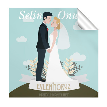 Gelin Damat Temalı Kare Etiket