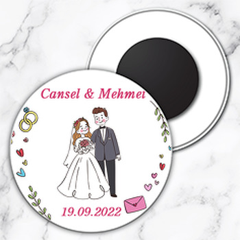 Gelin Damat ve Aşk Mektupları Temalı Daire Plastik Magnet