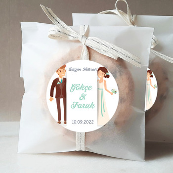 Gelin ile Damat ile Beyaz Şerit Temalı Sticker