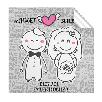 Gelin Ve Damat Karikatürlü Düğün  Kare Etiketi