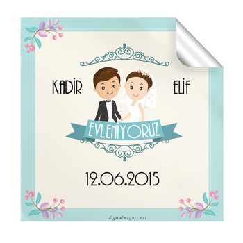 Gelin Ve Damat Temalı Evleniyoruz Temalı  Kare Etiket