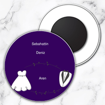Gelinlik ve Damatlık Temalı Söz Nişan Nikah Daire Plastik Magnet