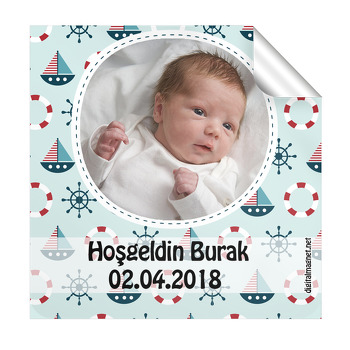 Gemi Temalı Hoşgeldin Bebek  Kare Etiketi