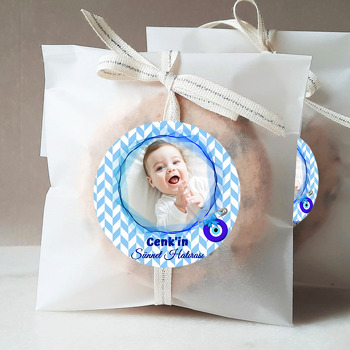 Geometrik Fonda Mavi Dalga Çerçeve ile Sünnet Nazarlık Temalı Sticker