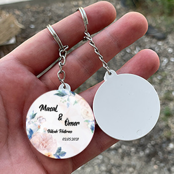 Geometrik Soft Güller Temalı Daire Plastik Anahtarlık