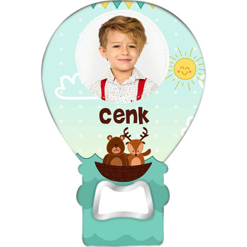 Geyik ile Ayı Gemide Temalı Balon Ahşap Magnet 