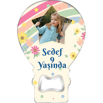 Gökkuşağı Çizgileri ile Yıldız Çerçeve Temalı Balon Ahşap Magnet 