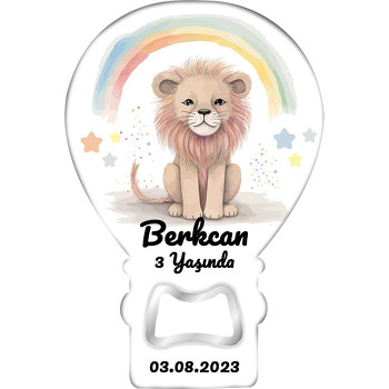 Gökkuşağı ile Aslan ve Yıldızlar Temalı Balon Ahşap Magnet 