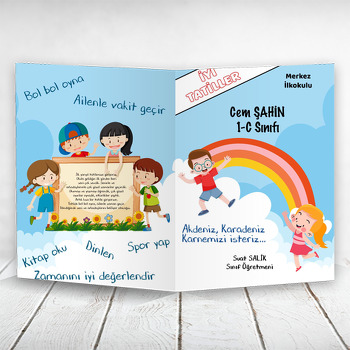 Gökkuşağı ile Öğrenciler Temalı Okul Karne Kılıfı