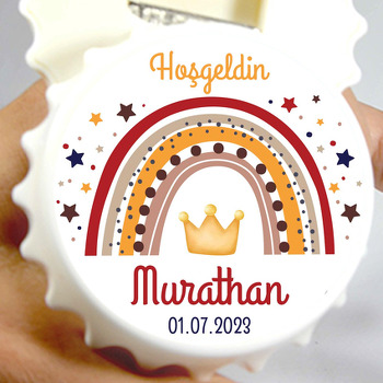 Gökkuşağı ile Taç Temalı Kapak Şekilli Magnet Açacak