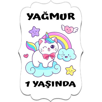 Gökkuşağı ile Unicat Temalı Özel Kesim Magnet