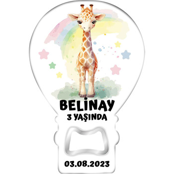 Gökkuşağı ile Zürafa ve Yıldızlar Temalı Balon Ahşap Magnet 