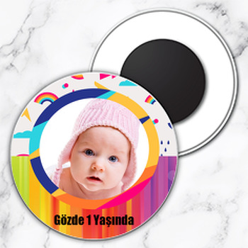 Gökkuşağı Temalı Daire Plastik Doğum Günü Magnet