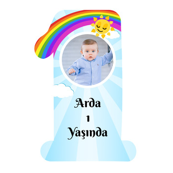 Gökkuşağı ve Güneş Temalı Doğum Günü Magnet