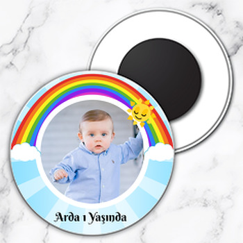 Gökkuşağı ve Güneş Temalı Resimli Daire Plastik Magnet