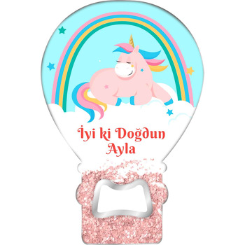 Gökkuşağı ve Unicorn Bulutlar ile Pembe Sim Temalı Balon Magnet Açacak