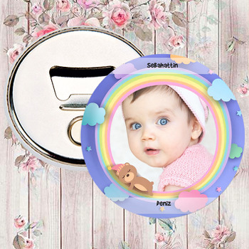 Gökkuşağı Ve Uyuyan Ayıcık Temalı Fotoğraflı Magnet Açacak