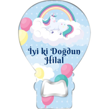 Gökkuşaklı Bulut ile Unicorn Temalı Balon Ahşap Magnet 