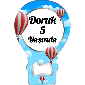 Gökyüzünde Kırmızı Beyaz Balonlar Temalı Balon Ahşap Magnet 