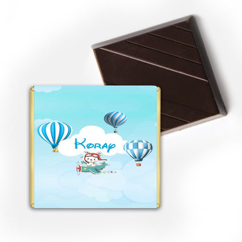 Gökyüzünde Uçan Ayıcık ve Balonlar Temalı Çikolata Sargısı