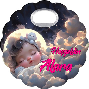 Gökyüzünde Uyuyan Şirin Kız Bebek Temalı Çiçek Şekilli Magnet Açacak