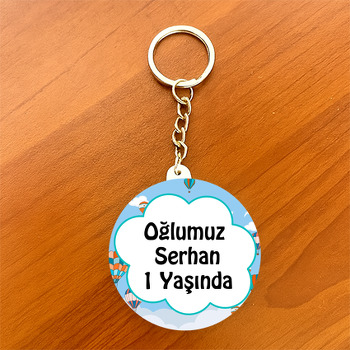 Gökyüzündeki Balonlar Temalı Daire Plastik Anahtarlık